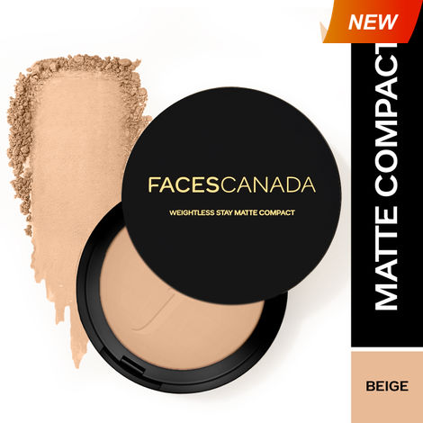 FACES CANADA Weightless Stay Matte Finish Compact Powder - Beige 03, 9 gm | SPF 20 | Non Oily Matte Look | Evens Out Complexion | Prevents Acne | Blends Effortlessly | Pressed Powder For All Skin Types