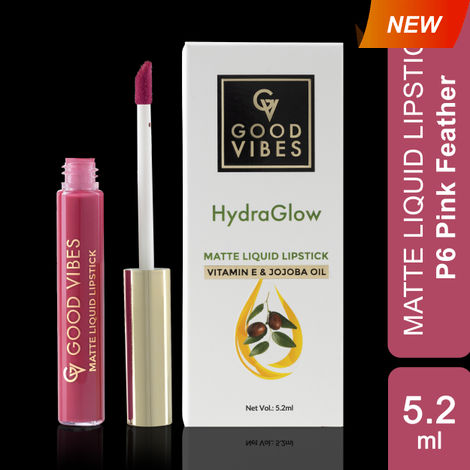 Buy Good Vibes HydraGlow Matte Liquid Lipstick| Jojoba & Vitamin E| Pink Feather (P6) - (5.2ml)-Purplle