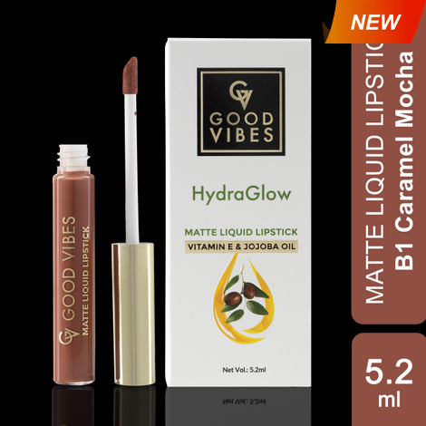 Buy Good Vibes HydraGlow Matte Liquid Lipstick| Jojoba & Vitamin E| Caramel Mocha (B1) - (5.2ml)-Purplle