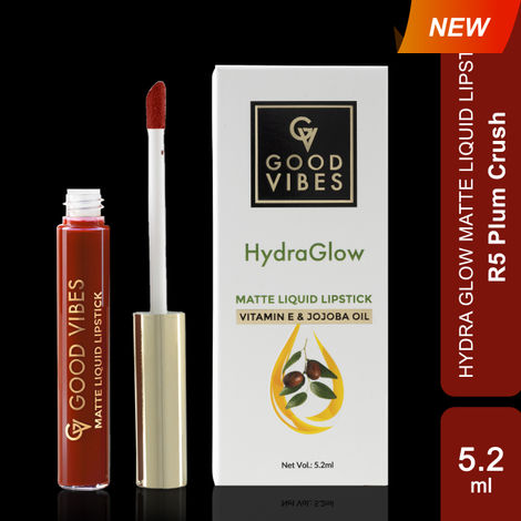 Buy Good Vibes HydraGlow Matte Liquid Lipstick | Jojoba & Vitamin E| Plum Crush (R5) - (5.2 ml)-Purplle