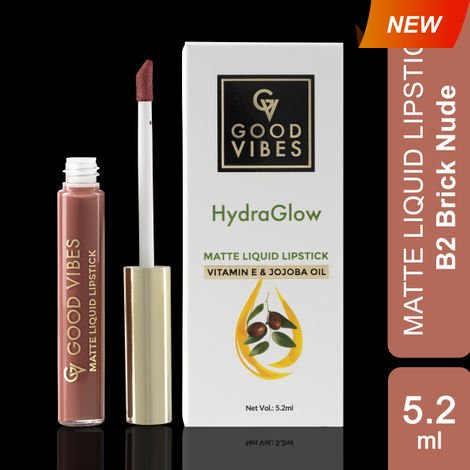 Buy Good Vibes HydraGlow Matte Liquid Lipstick Brick Nude| Jojoba & Vitamin E| (B2) - (5.2ml)-Purplle