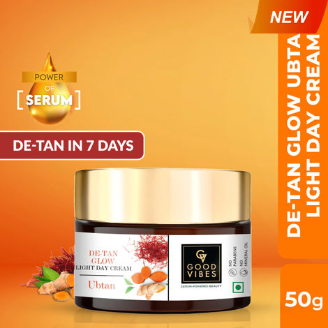 Buy Good Vibes Ubtan De-tan Glow Light Day Cream with Power of Serum (50 g)-Purplle