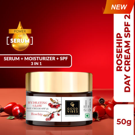 Buy Good Vibes Hydrating Rosehip Day Cream SPF 25 with Power Of Serum | 3 - 1 Product | (50 g)-Purplle