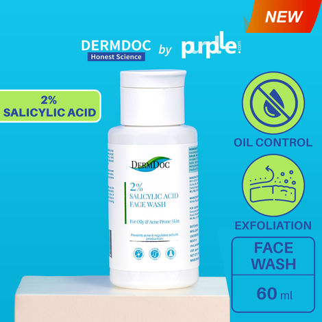 Buy DERMDOC by Purplle 2% Salicylic Acid face wash (60 ml) | face wash for oily skin | face wash for acne prone skin | acne marks, blackheads, small acne bumps on face, oil control, gentle cleanser | mini face wash | travel size-Purplle