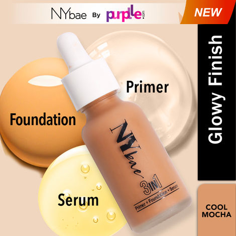 Buy NY Bae 3 in 1 Serum Foundation with Primer I Moisturising I Glowing Korean Skin I Celeb Glow | Dewy Makeup | Cool Mocha 08 (30 ml)-Purplle