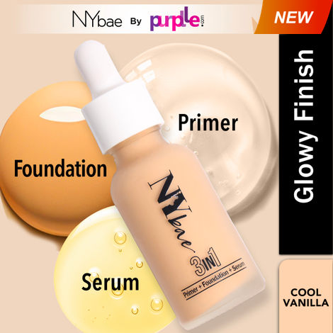 Buy NY Bae 3 in 1 Serum Foundation with Primer I Moisturising I Glowing Korean Skin I Celeb Glow | Dewy Makeup | Cool Vanilla 02 (30 ml)-Purplle