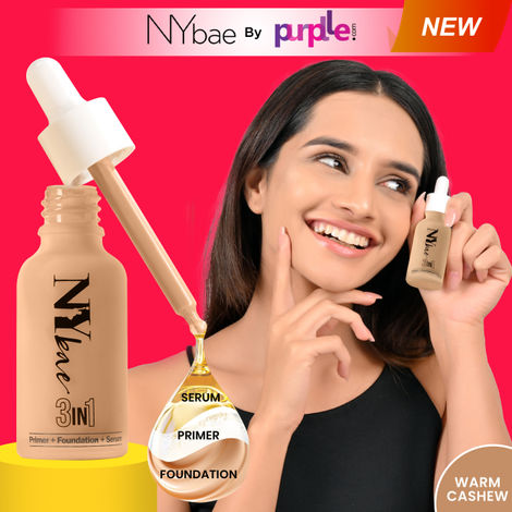 Buy NY Bae 3 in 1 Serum Foundation with Primer I Moisturising I Glowing Korean Skin I Celeb Glow | Dewy Makeup | Warm Cashew 03 (30 ml)-Purplle