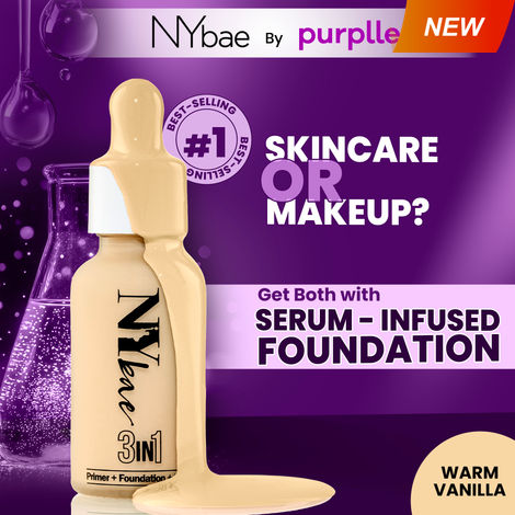Buy NY Bae 3 IN 1 Serum Foundation - Warm Vanilla 01 (30 ml) | Infused with Primer | Moisturising I Glowing Korean Skin I Celeb Glow | Dewy Makeup | Evens Skin Tone | Ultra Glow-Purplle