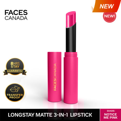 Buy FACESCANADA Long Stay 3-in-1 Matte Lipstick Notice Me Pink 06 2 gm-Purplle