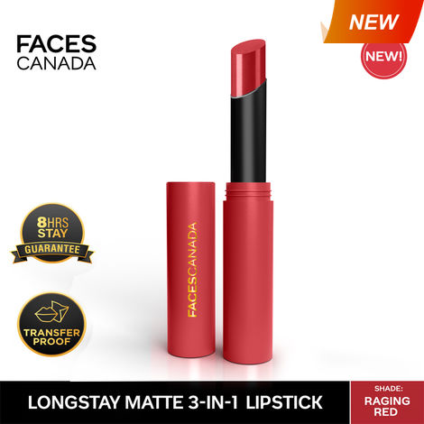 Buy FACES CANADA Long Stay 3-in-1 Matte Lipstick - Raging Red 10, 2 gm-Purplle
