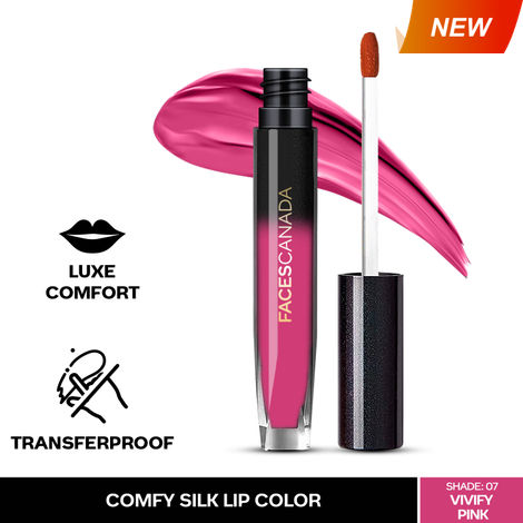Buy FACES CANADA Comfy Silk Liquid Lipstick - Vivify Pink 07, 3 ml | Satin Matte HD Finish | Luxe Comfort | Longlasting | No Dryness | Smooth Texture | Mulberry Oil & Shea Butter For Plump Hydrated Lips-Purplle