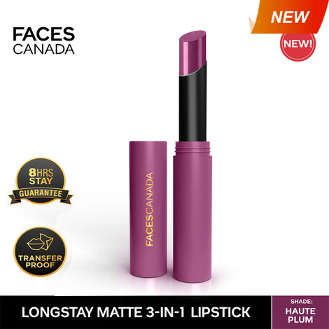 Buy FACES CANADA Long Stay 3-in-1 Matte Lipstick - Haute Plum 08, 2g | 8HR Longstay | Transfer Proof | Moisturizing | Chamomile & Shea Butter | Primer-Infused | Lightweight | Intense Color Payoff-Purplle