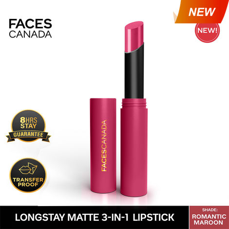 Buy FACES CANADA Long Stay 3-in-1 Matte Lipstick - Romantic Maroon 01, 2 gm-Purplle