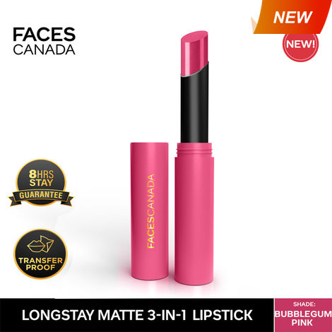 Buy FACES CANADA Long Stay 3-in-1 Matte Lipstick - Bubblegum Pink 04, 2 gm-Purplle