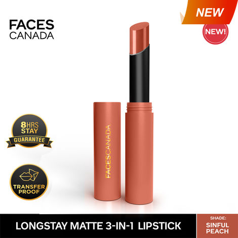 Buy FACES CANADA Long Stay 3-in-1 Matte Lipstick - Sinful Peach 05, 2 gm-Purplle