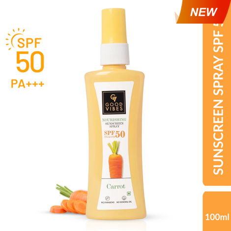 Buy Good Vibes Carrot Nourishing Sunscreen Spray SPF 50 | Soothing, Hydrating, De-tanning | Vegan, No Parabens, No Mineral Oil, No Silicones (100 ml)-Purplle