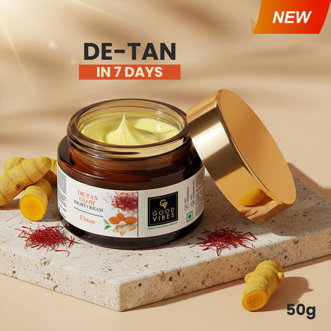 Buy Good Vibes De-Tan Glow Night Cream Ubtan with Power of Serum | Tan free, Brightening, Pigmentation, Skin renewing, Sleep treatment (50 g)-Purplle