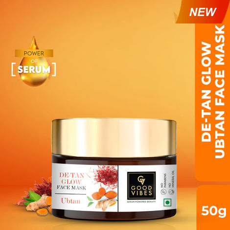Good Vibes De-Tan Glow Face Mask Ubtan with Power of Serum | No Parabens, No Animal Testing, Vegan, No Mineral Oil, No Sulphates (50 g)