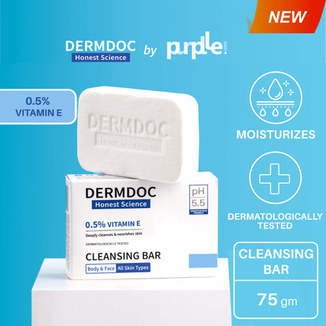 Buy DermDoc by Purplle 0.5% Vitamin E Cleansing Bar (75g) | Soap Free, Alkali Free | Mild, Gentle Cleansing Soap, Moisturising Soap, pH 5.5 Soap | vitamin e for dry skin | facial cleansing bar-Purplle