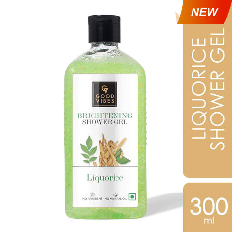 Buy Good Vibes Liquorice Brightening Shower Gel|With Vitamin B3 & Rosemary Leaf Oil | Lightening, Antioxidant | Vegan, No Parabens, No Mineral Oil, Certified Fragrance, No Animal Testing (300 ml)-Purplle