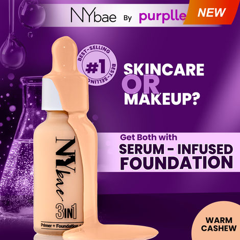 Buy NY Bae 3 IN 1 Serum Foundation - Warm Cashew 03 (30 ml) | Infused with Primer | Moisturising I Glowing Korean Skin I Celeb Glow | Dewy Makeup | Evens Skin Tone | Ultra Glow-Purplle