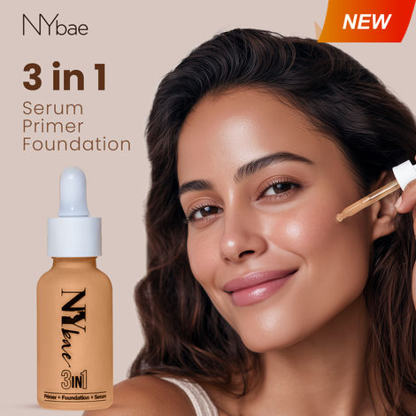 NY Bae 3 IN 1 Serum Foundation - Warm Cashew 03 (30 ml) | Infused with Primer | Moisturising I Glowing Korean Skin I Celeb Glow | Dewy Makeup | Evens Skin Tone | Ultra Glow