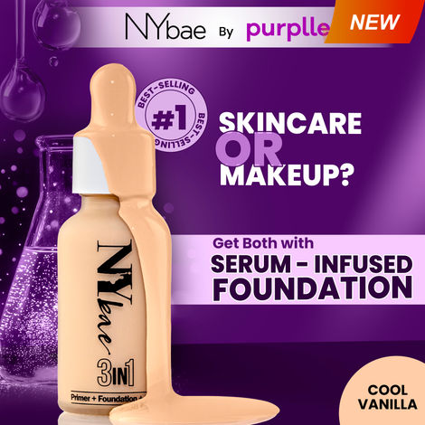 Buy NY Bae 3 IN 1 Serum Foundation - Cool Vanilla 02 (30 ml) | Infused with Primer | Moisturising I Glowing Korean Skin I Celeb Glow | Dewy Makeup | Evens Skin Tone | Ultra Glow-Purplle