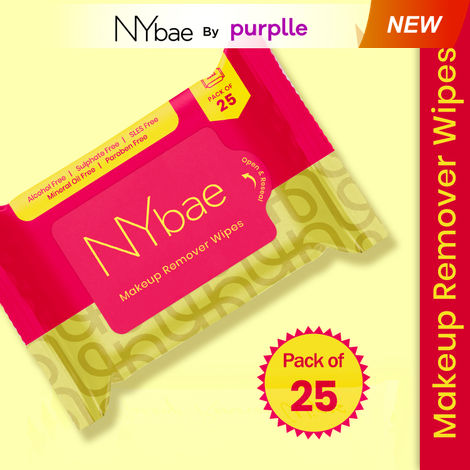 Buy NY Bae Makeup Remover Wipes - Pack of 25 | Cleansing Facial Wipes | Refreshing | Alcohol Free | Sulphate Free | Compact | Travel Friendly-Purplle