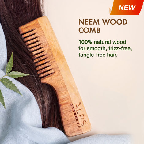 Buy Alps Goodness 100% Natural Neem Comb (Pack of 1) | Comes with a bag | Neem Wood Comb | Antibacterial & Antifungal | 100% Natural Neem Wood | Handmade Comb | Soft Bristles-Purplle