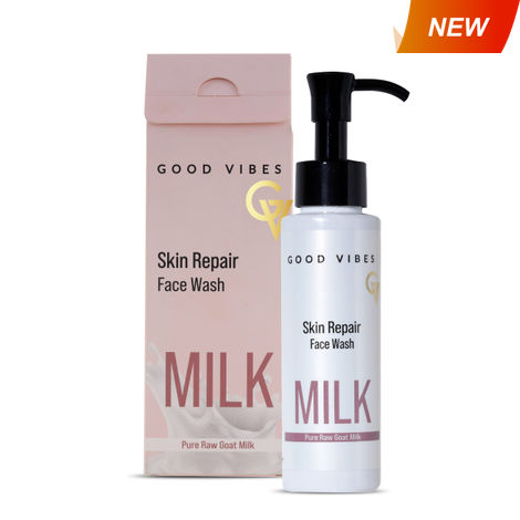 Buy Good Vibes Skin Repair Milk Facewash 100 ml | with 100% Pure raw goat milk | Power of Ceramides | 40 seconds to soft and supple skin | Cleanser for Oily Skin, Dry Skin, Normal Skin & Sensitive Skin-Purplle