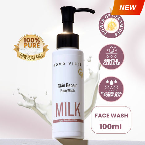 Buy Good Vibes Skin Repair Milk Facewash 100 ml | with 100% Pure raw goat milk | Power of Ceramides | 40 seconds to soft and supple skin | Cleanser for Oily Skin, Dry Skin, Normal Skin & Sensitive Skin-Purplle