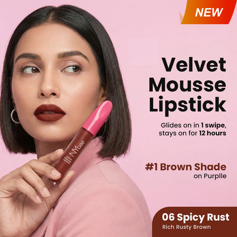 Buy NY Bae Velvet Mousse Liquid Lipstick - Spicy Rust 06 (6.5 ml) | Velvet Matte Finish | Transferproof | Smudgeproof | Ultra Light | Smooth | Moisturising Brown Lipstick-Purplle