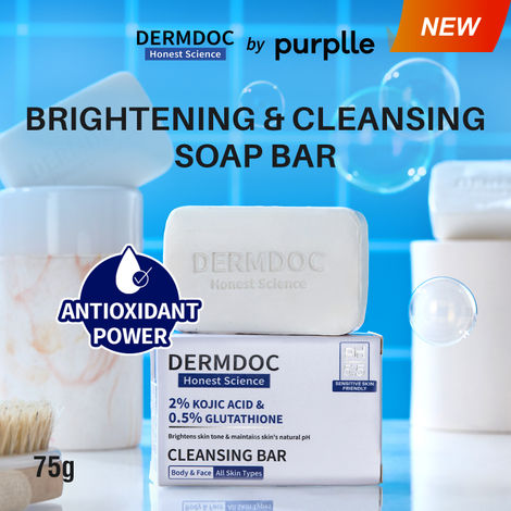 DERMDOC 2% Kojic Acid and 0.5% Glutathione Cleansing Bar (75 gm) | Brightening | Gentle Cleansing Action | Sensitive Skin Friendly