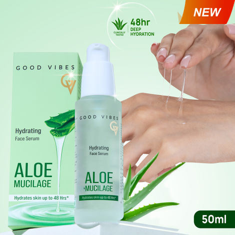 Good Vibes Aloe Mucilage Hydrating Serum | 48-Hour Deep Hydration | Soft & Moisturized Skin | Natural Mucin Alternative for Healthy Skin | Reduces Signs of Aging | Perfect for Skin & Hair | 50 ml