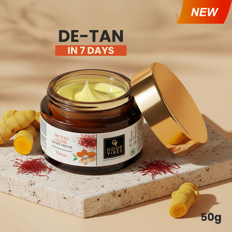 Good Vibes De-Tan Glow Night Cream Ubtan with Power of Serum | Tan free, Brightening, Pigmentation, Skin renewing, Sleep treatment (50 gm )