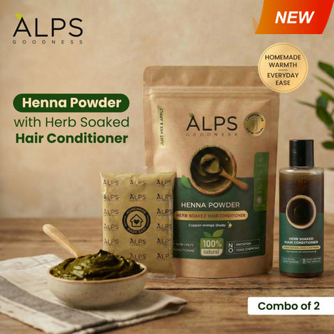 Buy Alps Goodness Henna Powder with Herb-Soaked Hair Conditioner | Henna Powder | Conditioning water | Ready-to-Mix Herbal Henna Kit | Henna for hair | Grey Coverage & Conditioning | No Toxic Chemicals | 50 gm + 150 ml-Purplle