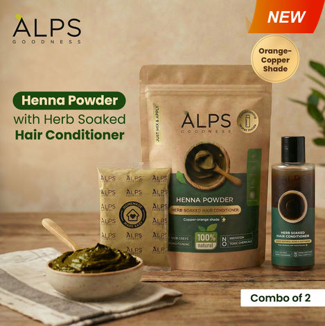 Buy Alps Goodness Henna Powder with Herb-Soaked Hair Conditioner | Henna Powder | Conditioning water | Ready-to-Mix Herbal Henna Kit | Henna for hair | Grey Coverage & Conditioning | No Toxic Chemicals | 50 gm + 150 ml-Purplle