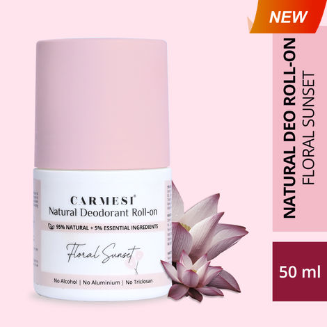 Carmesi Natural Underarm Roll On Deodorant for Women | 95% Natural | Prevents Body Odour | No Alcohol & Aluminium | Floral Sunset - Soft Floral Fragrance | 50 ml