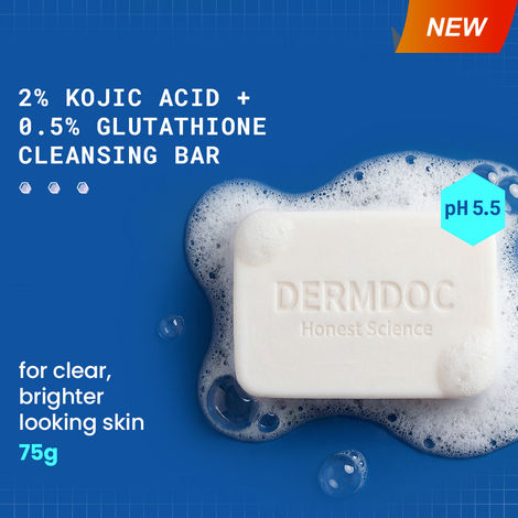 DERMDOC 2% Kojic Acid and 0.5% Glutathione Cleansing Bar (75 gm) | Brightening | Gentle Cleansing Action | Sensitive Skin Friendly