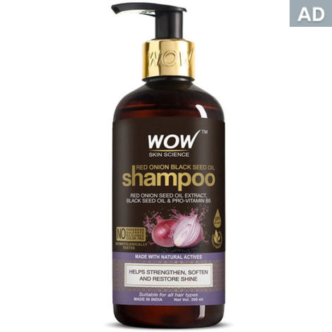 WOW Skin Science Onion Shampoo for Helps Strengthen, Soften And Restore Shine - With Red Onion Seed Oil Extract, Black Seed Oil & Pro-Vitamin B5 - 300 ml