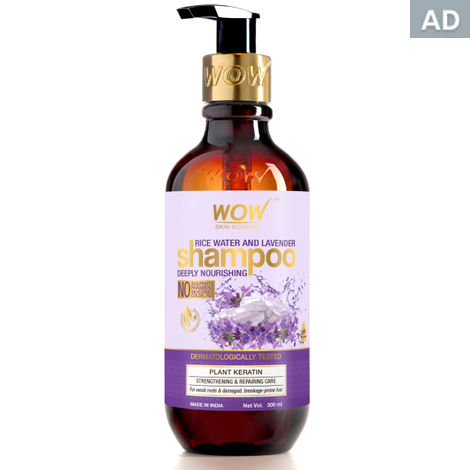 WOW Skin Science Rice Water Shampoo - Damaged, Week roots & Breakage  prone hair - With Rice Water, Rice Keratin & Lavender Oil - 300ml
