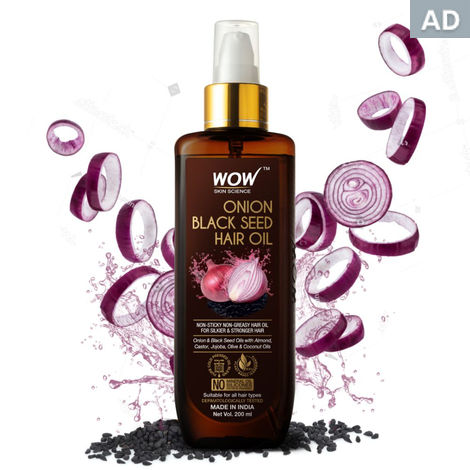 WOW Skin Science Onion Hair Oil With Black Seed Oil Extracts - Controls Hair Fall - No Mineral Oil, Silicones & Synthetic Fragrance - 200 ml BOGO