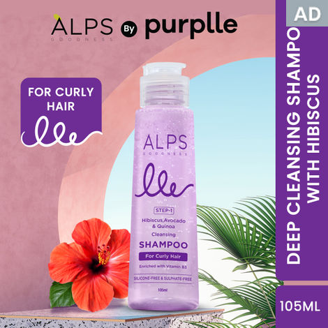 Alps Goodness Deep Cleansing Shampoo with Hibiscus, Avocado & Quinoa | Enriched with Vitamin B3 | Shampoo for Curly & Wavy Hair (105 ml) | Paraben-Free, Silicone-Free & Sulphate-Free | Curly Hair | Hibiscus shampoo