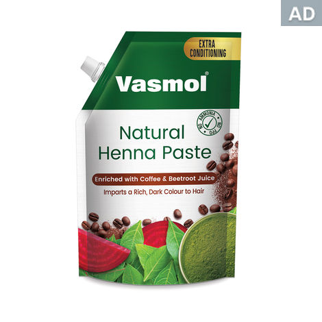 Vasmol Natural Henna Paste II Ready to use Henna Paste II Rich dark Colour to Hair with extra conditioning II 100% Pure Henna , 200 gm