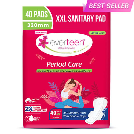 Buy everteen Period Care XXL Soft 40 Sanitary Pads 320mm with Double Flaps enriched with Neem and Safflower - 1 Pack (40 Pads)-Purplle
