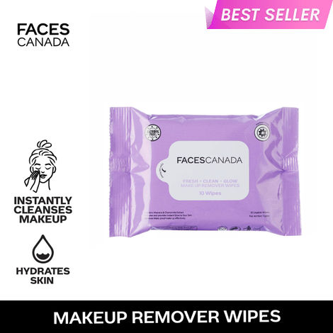 Buy FACES CANADA Fresh Clean Glow Makeup Remover Wipes - 10 Wipes | Gentle Purifying | Ultra Soft | Instant Cleansing For All Skin Types | Hydrates & Moisturizes Skin | No Alcohol | No Parabens-Purplle