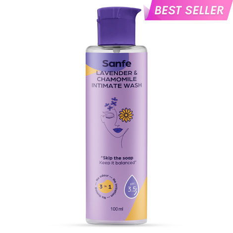 Buy Sanfe Natural Intimate Wash, 3 In 1 - No Odour, No Itching, No Irritation (Lavender and Chamomile) (100 ml Wash) | Feminine Wash | Intimate Hygiene | Dermatologically Tested | Chemical Free (Multicolor)-Purplle
