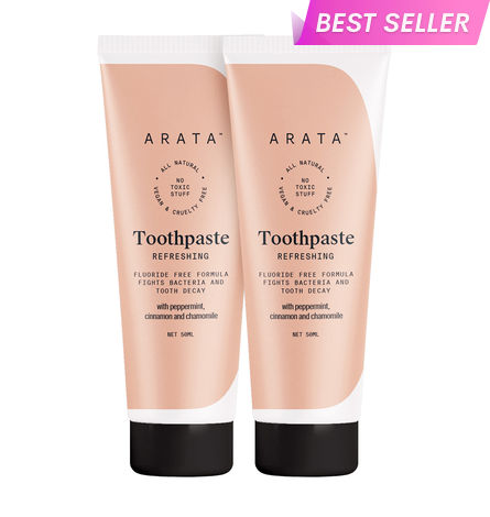 Buy Arata Natural Refreshing Toothpaste With Peppermint, Cinnamon & Chamomile || All-Natural, Vegan & Cruelty-Free || Fluoride-Free Formula Fights Bacteria & Tooth Decay (Pack of 2) (50 ml) each-Purplle