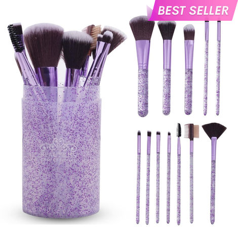 Buy Beautiliss Professional Glitter Dust Makeup Brush 12 pcs set with shimmer storage case-Purplle