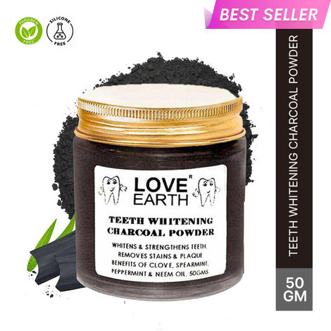 Buy Love Earth Charcoal Teeth Whitening Powder For Teeth Whitening, Removes Plaque And Freshens Breath With Peppermint & Neem Oil 50 gm-Purplle